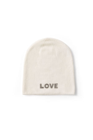 Kaschmirmütze in Blanc mit Kristallelement LOVE Rund Silber – WARM ME Crystals